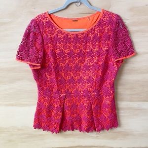 Elie Tahari Lace Peplum Top Pink